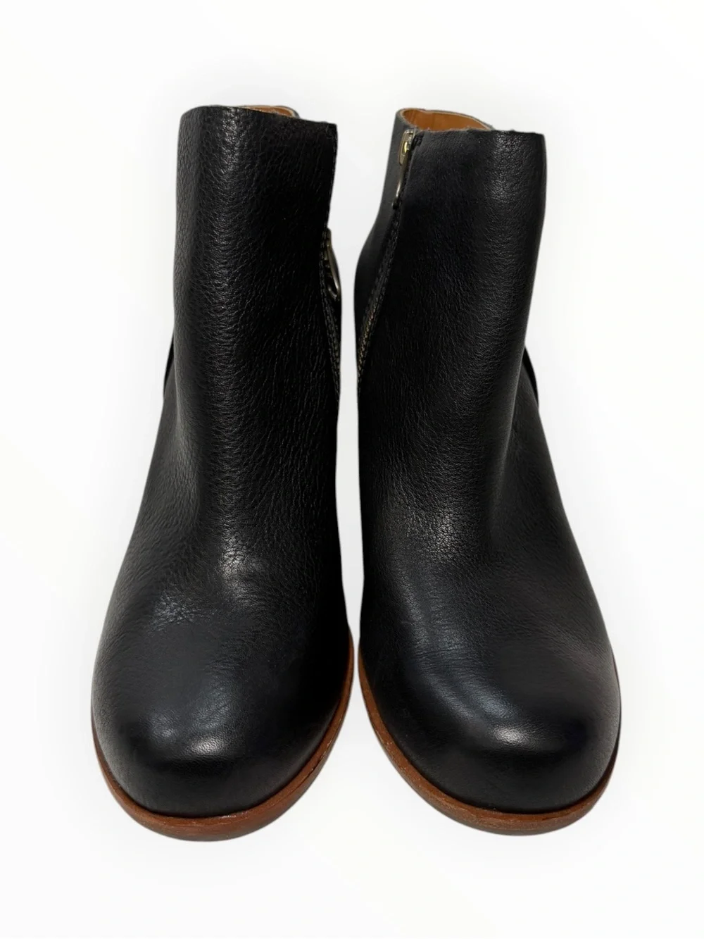Kork-Ease Black Leather Ankle Booties with Brown Wedge